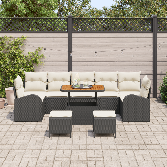 Set di Divani Giardino  da 10 Pezzi con Cuscini Nero Polyrattan Acacia