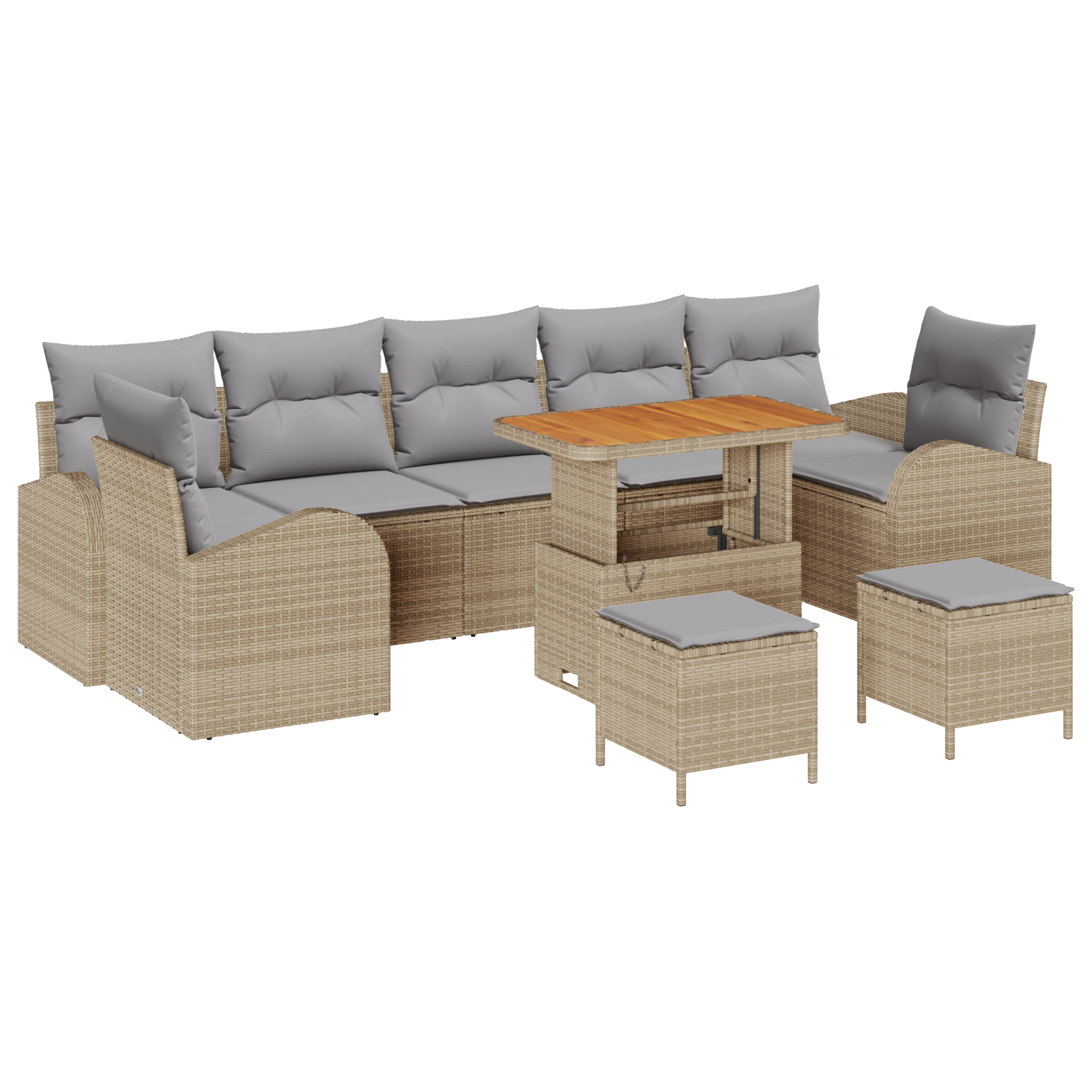 Set di divani da giardino 10 pezzi con cuscini beige in polyrattan e acacia