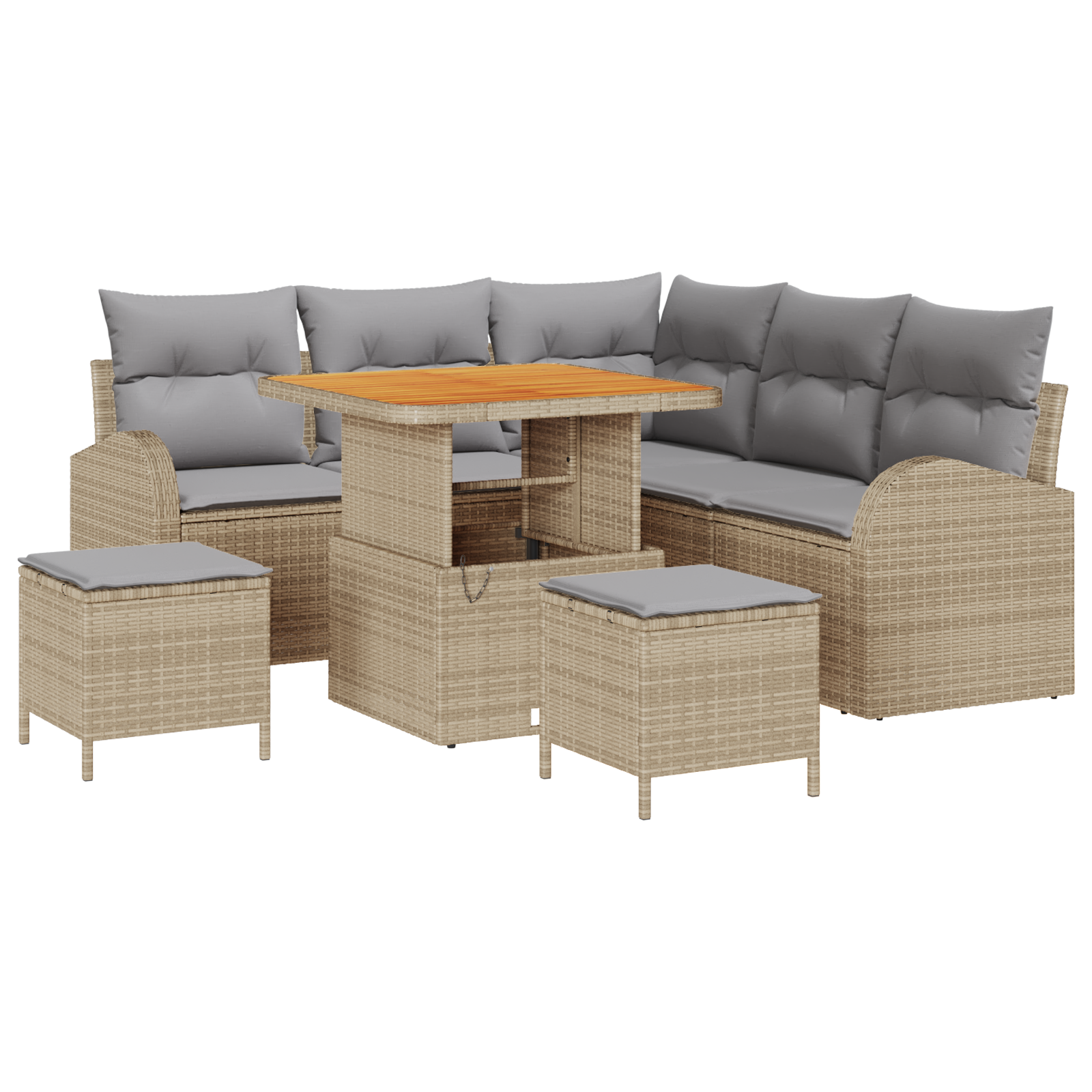 Set Divano da Giardino 8 Pezzi con Cuscini Beige in Polyrattan e Acacia