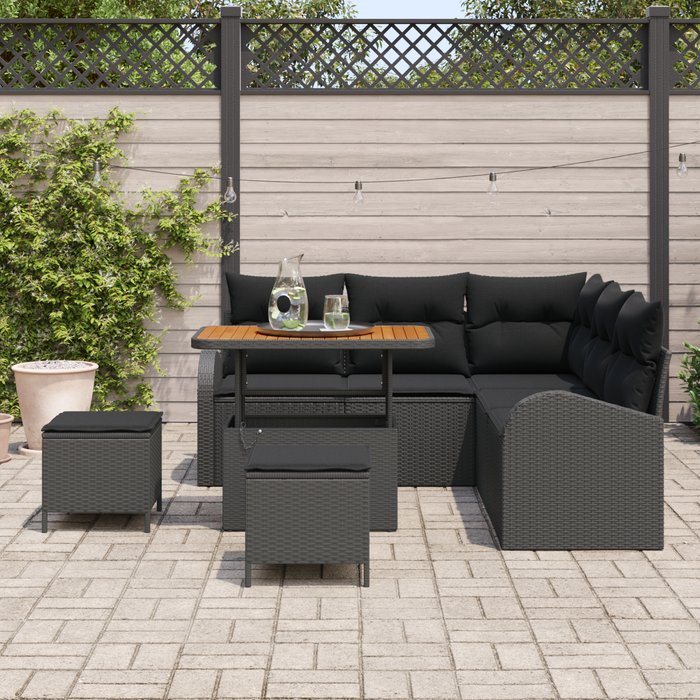 Set di divani da giardino 8 pezzi con cuscini Nero Polyrattan Acacia
