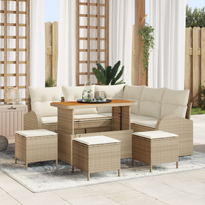 Set di Divani da Giardino con 9 Pezzi e Cuscini Beige Polyrattan Acacia