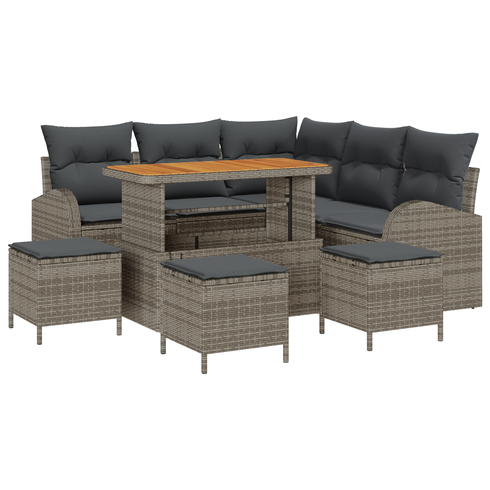 Set Divani Giardino 9 Pezzi con Cuscini Rattan Grigio Intrecciato Acacia