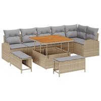 Set divani da giardino  da 9 pezzi con cuscini beige polyrattan acacia