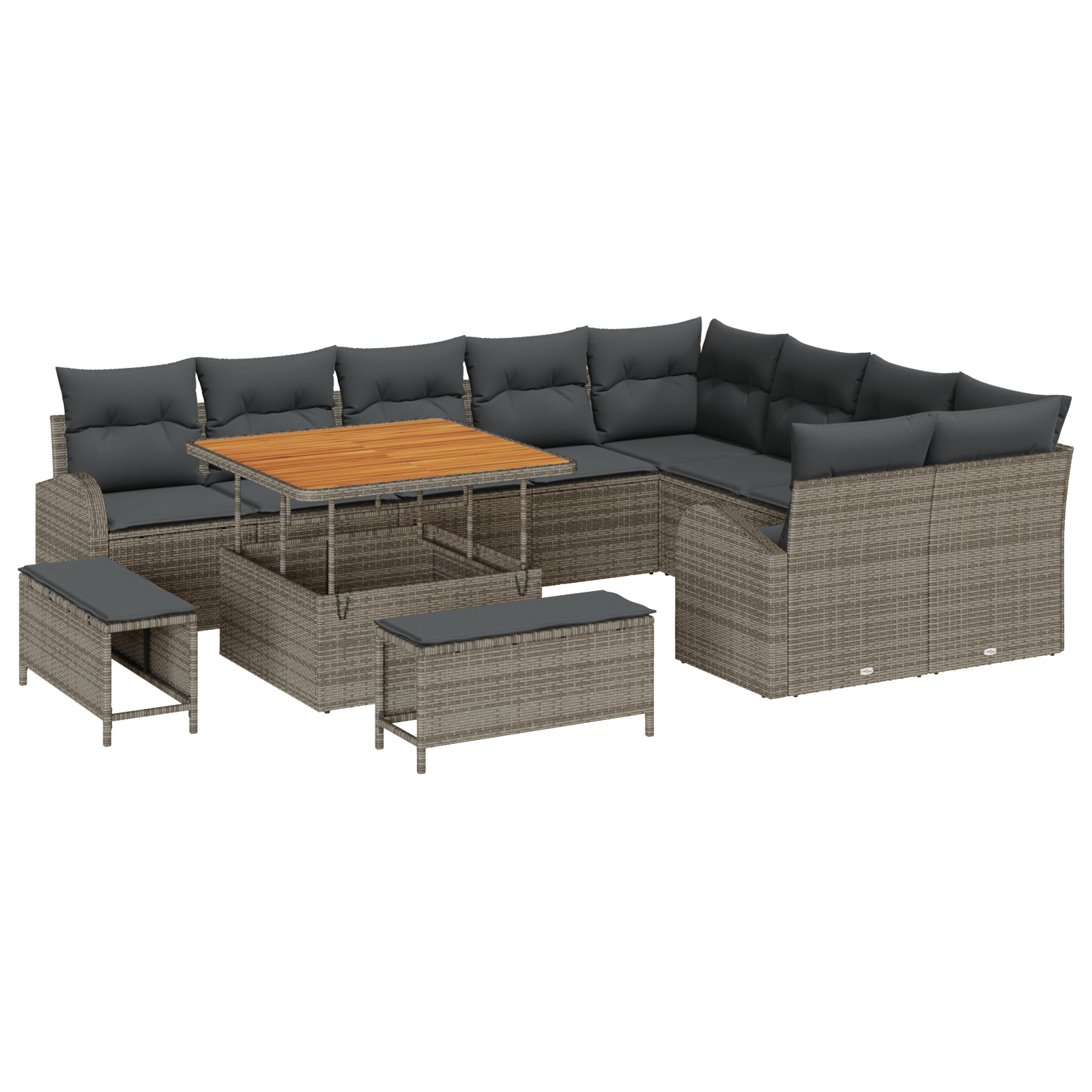 Set Divano da Giardino da 12 Pezzi con Cuscini Grigio Polyrattan Acacia