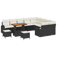 Set divano da giardino  a 12 pezzi con cuscini rattan nero acacia