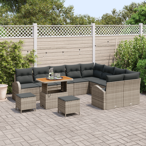 Set di Divano da Giardino 12 Pezzi con Cuscini Grigio Poly Rattan Acacia