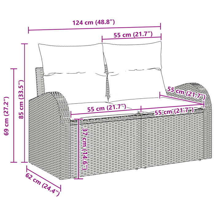 Set divani da giardino  13 pezzi con cuscini Rattan Nero Poly Acacia