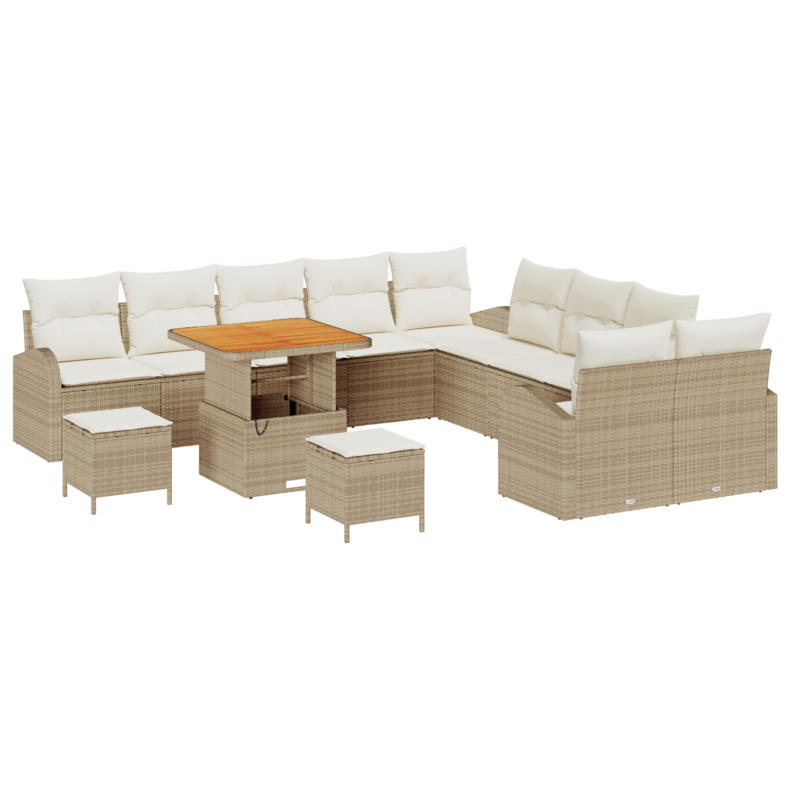 Set da divano da giardino a 13 pezzi con cuscini Beige Polyrattan Acacia