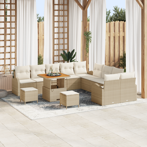 Set da divano da giardino a 13 pezzi con cuscini Beige Polyrattan Acacia