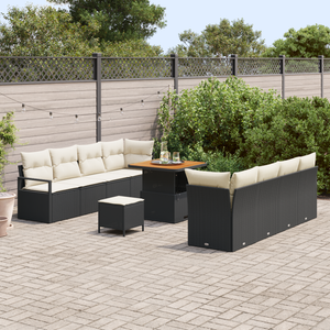 Set di divani da giardino  11 pezzi con cuscini neri in polirattan acacia