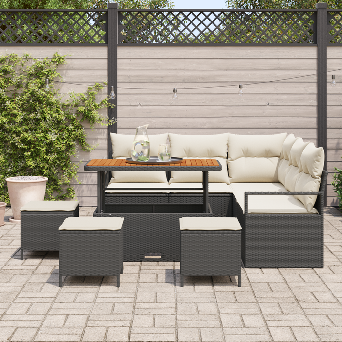 Set Divano da Giardino 9 Pezzi con Cuscini Nero Rattan Sintetico Acacia