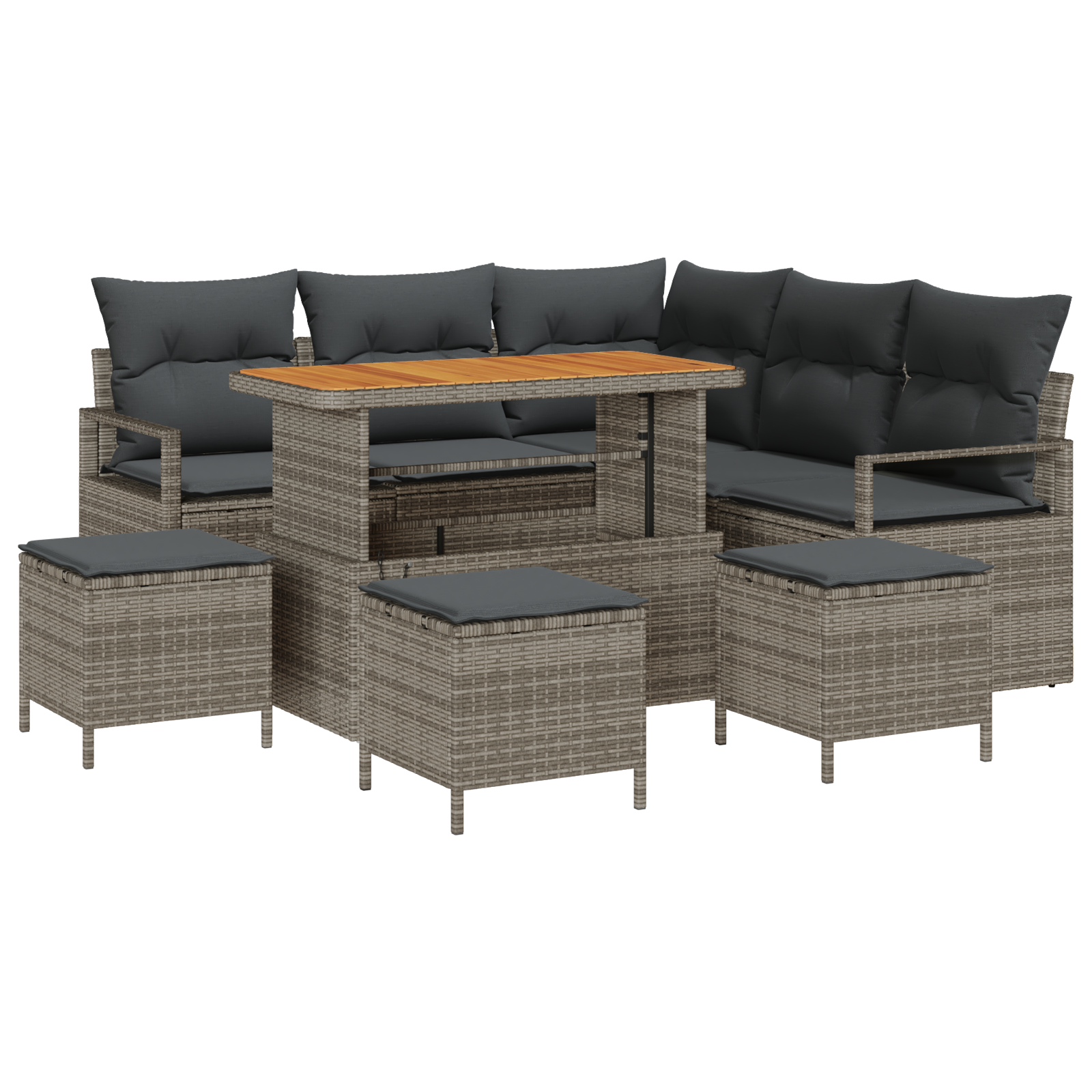 Set di divani da giardino  9 pezzi con cuscini grigio poly rattan acacia