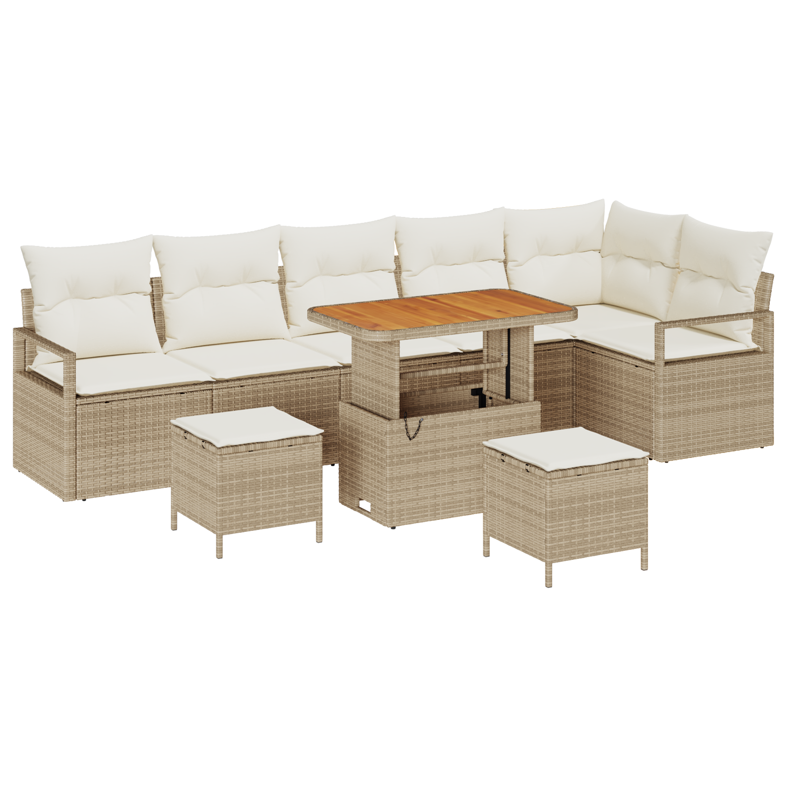 Set da Giardino 9 Pezzi con Cuscini Beige Poly Rattan Acacia