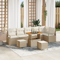 Set da Giardino 9 Pezzi con Cuscini Beige Poly Rattan Acacia
