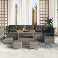 Set da giardino 10 pezzi con cuscini Grigio Polirattan Acacia
