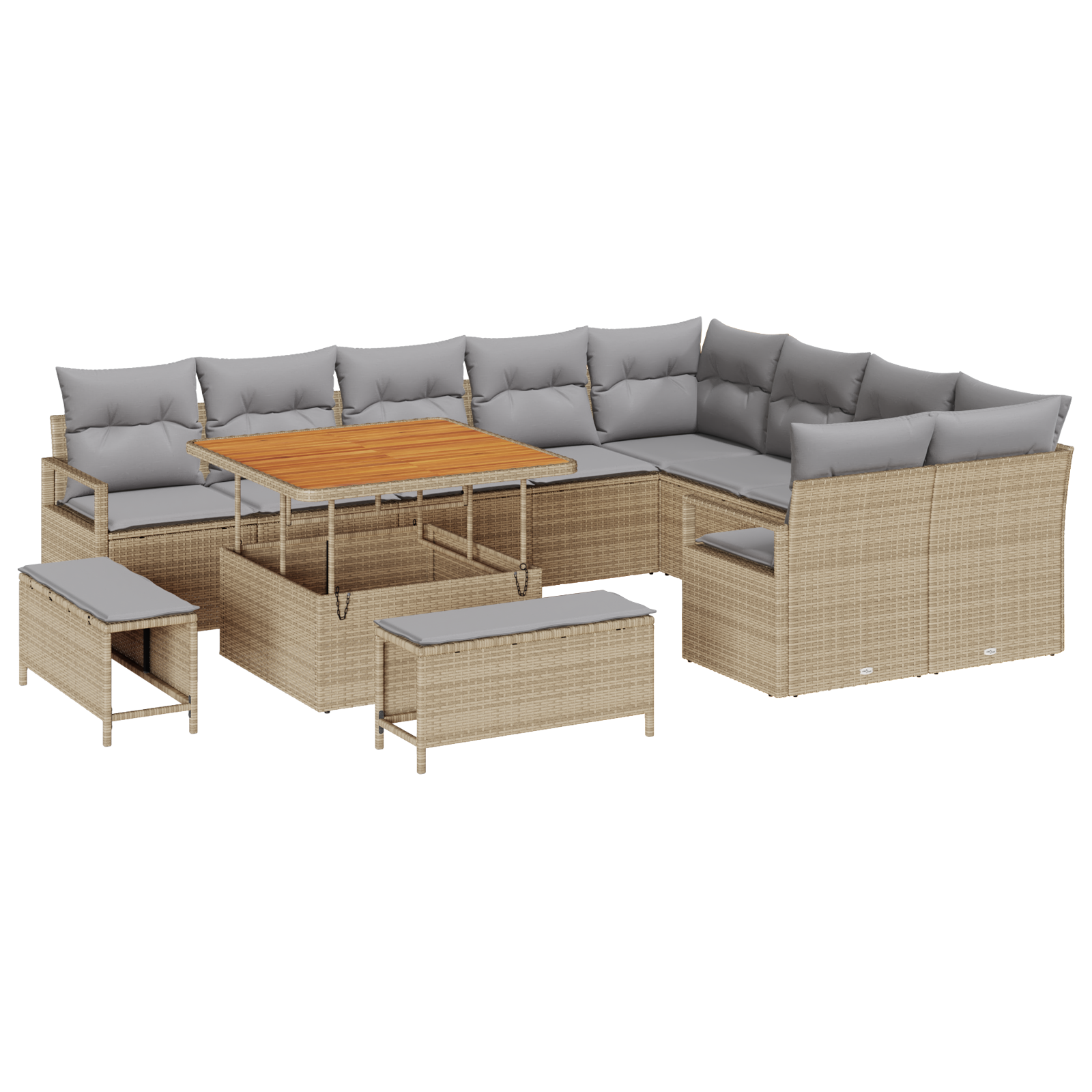 Set Divano da Giardino  12 Pezzi con Cuscini Beige Rattan Poliestere