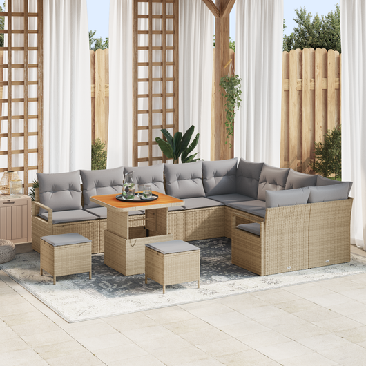 Set divani giardino  da 12 pezzi con cuscini in rattan poliestere beige