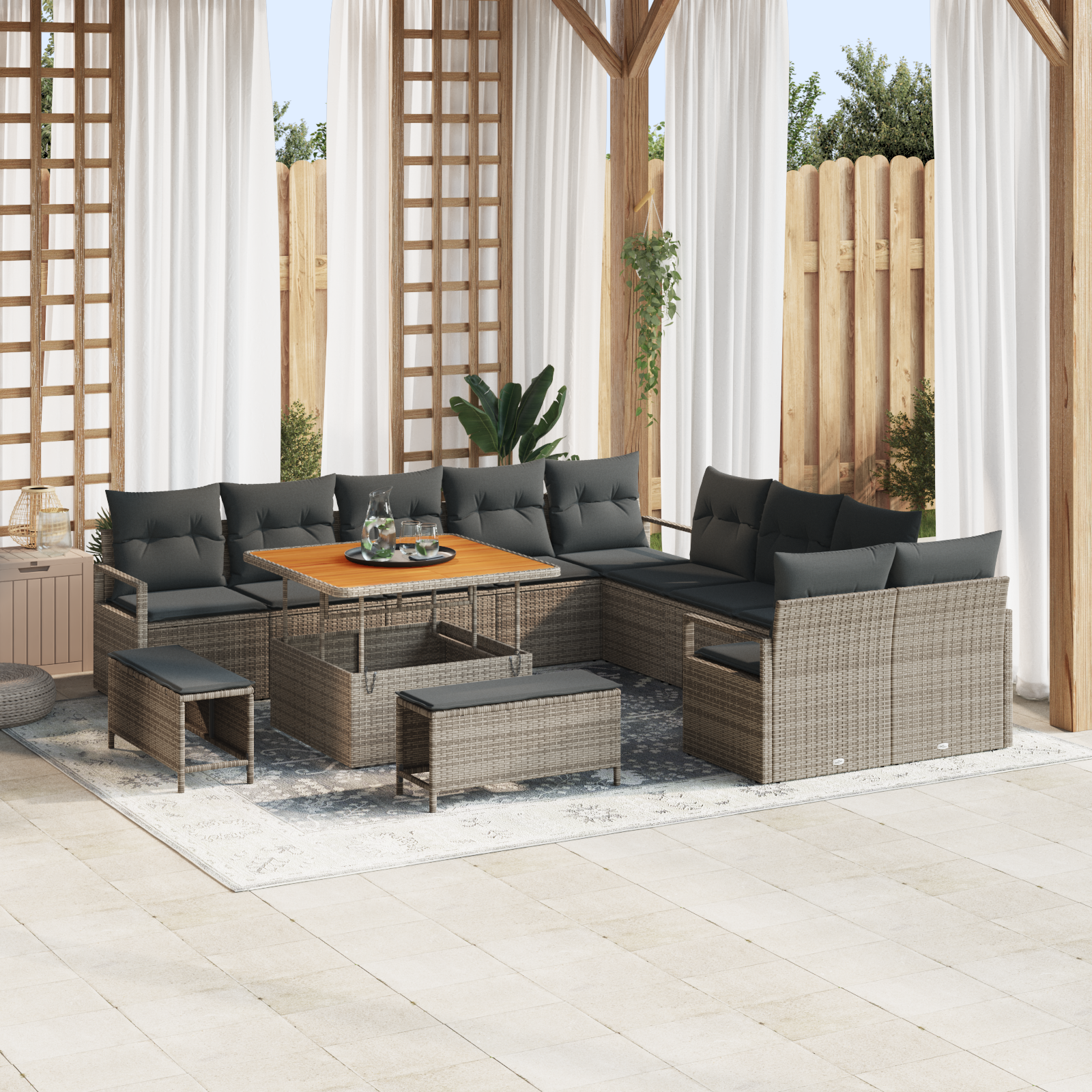 Set da giardino  con cuscini Grigio Polyrattan