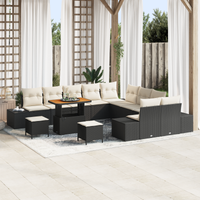 Set da Giardino  13 Pezzi con Cuscini Nero Polyrattan Acacia