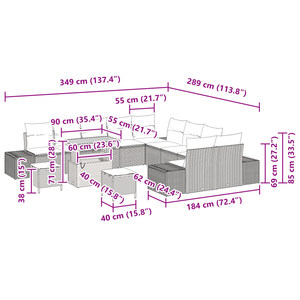 Set da Giardino  13 Pezzi con Cuscini Nero Polyrattan Acacia