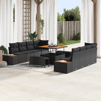 Set di 11 Pezzi di Divano da Giardino con Cuscini Rattan Nero Acacia