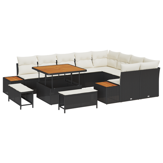 Set di Sofa da Giardino 12 Pezzi con Cuscini Rattan Sintetico Nero Acacia