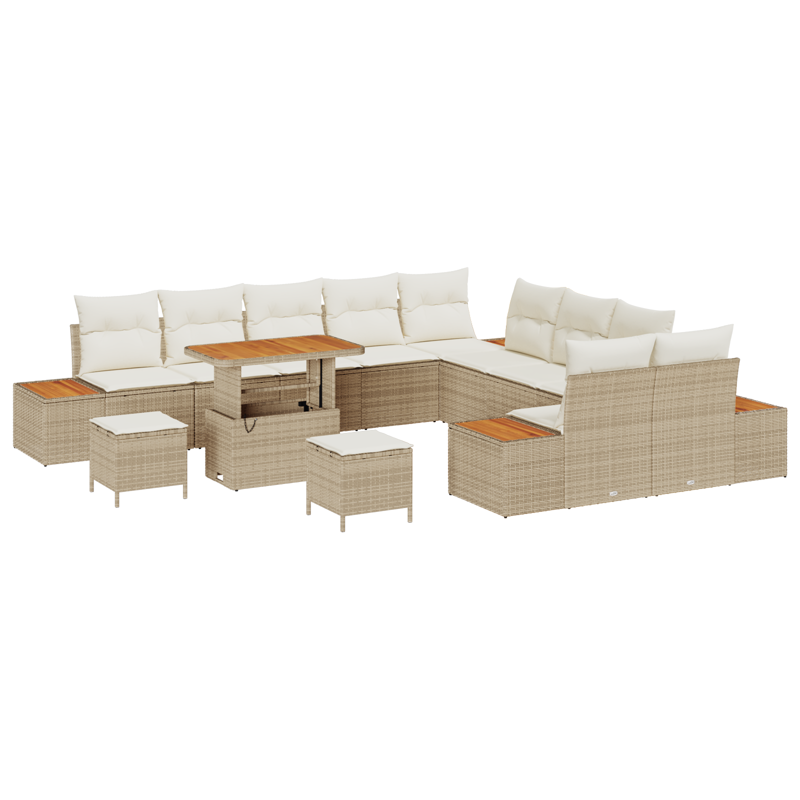 Set di Mobili da Giardino da 13 Pezzi con Cuscini Beige Polirattan Acacia