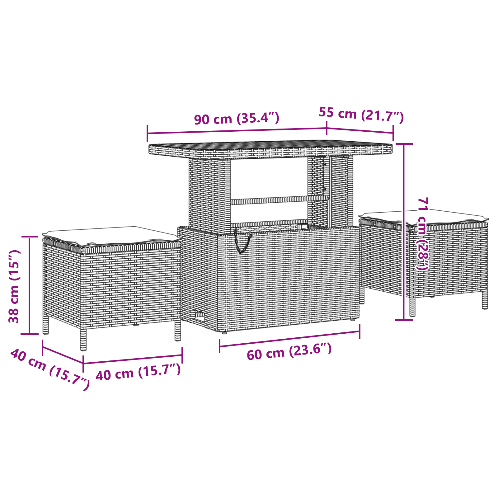 Set di divani da giardino  11 pezzi con cuscini in grigio polirattan Acacia