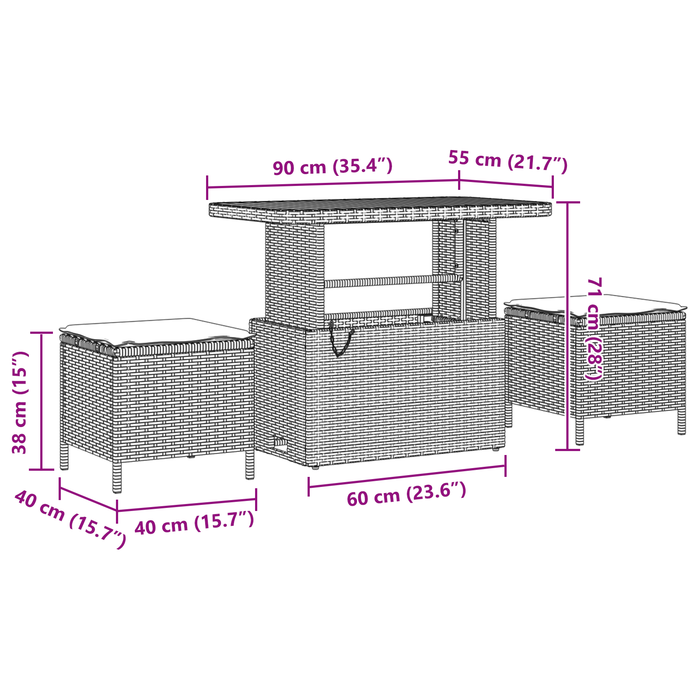 Set di divani da giardino  11 pezzi con cuscini in grigio polirattan Acacia