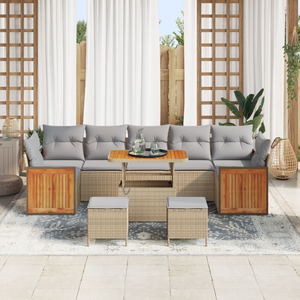 Set da giardino con cuscini beige poly rattan acacia da 10 pezzi