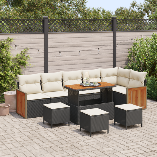 Set Divano da Giardino 10 Pezzi con Cuscini Nero in Rattan Sintetico