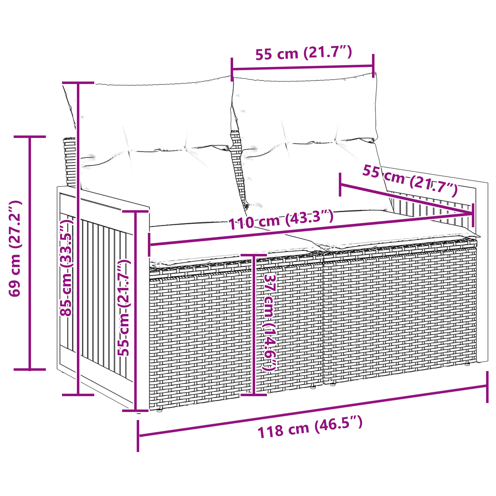 Set Divano da Giardino 10 Pezzi con Cuscini Nero in Rattan Sintetico