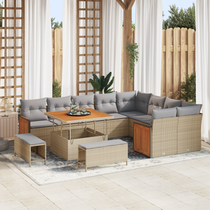 Set di divani da giardino  da 12 pezzi con cuscini Beige Rattan Polietilene Acacia
