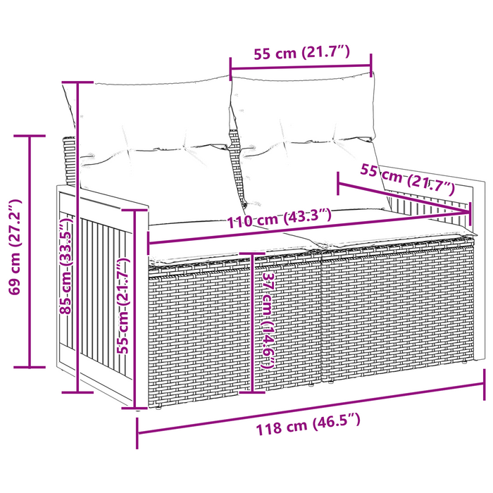 Set di divani da giardino  da 12 pezzi con cuscini Beige Rattan Polietilene Acacia
