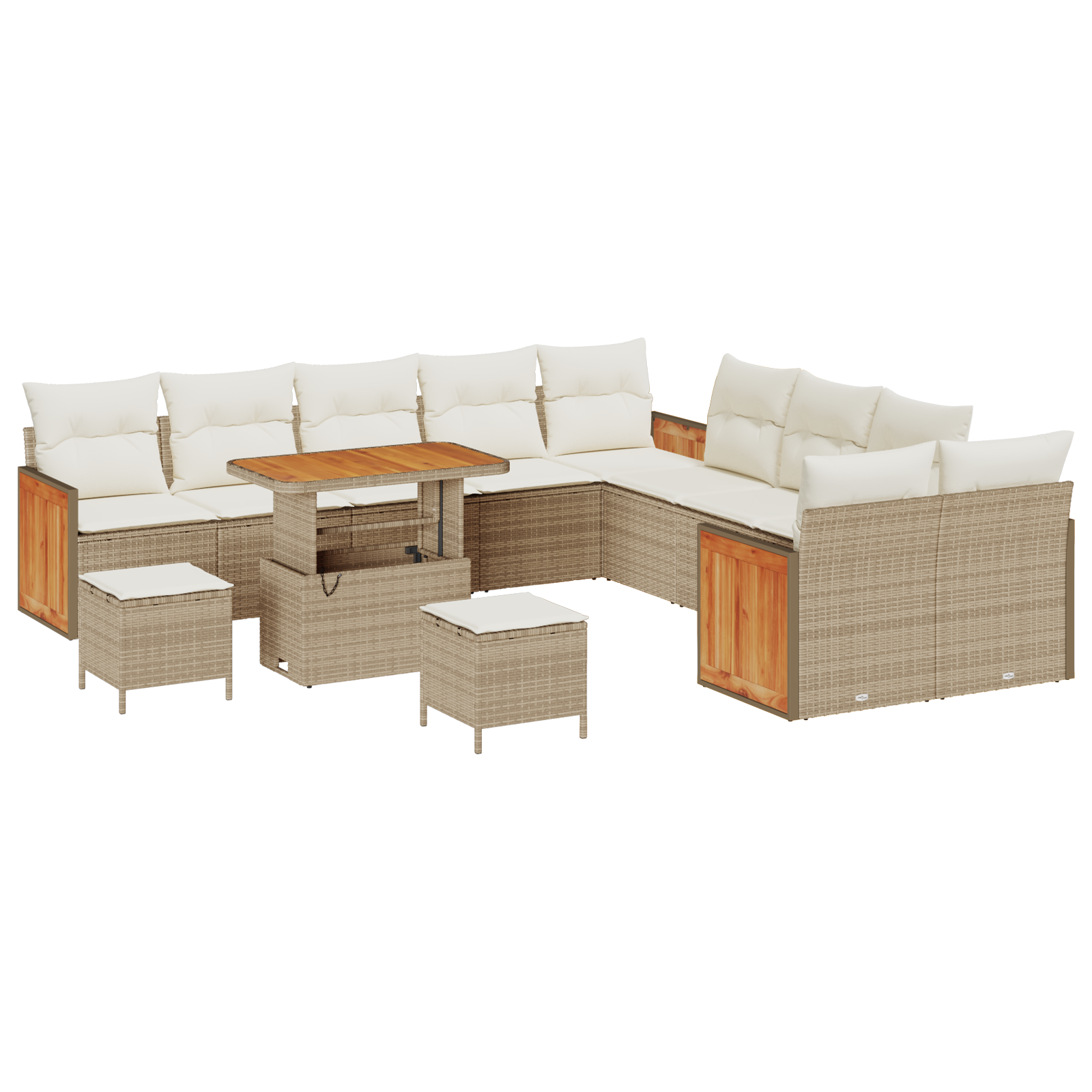 Set di Sofa da Giardino  13 Pezzi con Cuscini Beige Polyrattan Acacia