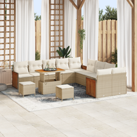 Set di Sofa da Giardino  13 Pezzi con Cuscini Beige Polyrattan Acacia