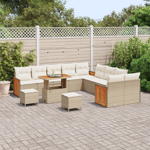 Set di Sofa da Giardino  13 Pezzi con Cuscini Beige Polyrattan Acacia