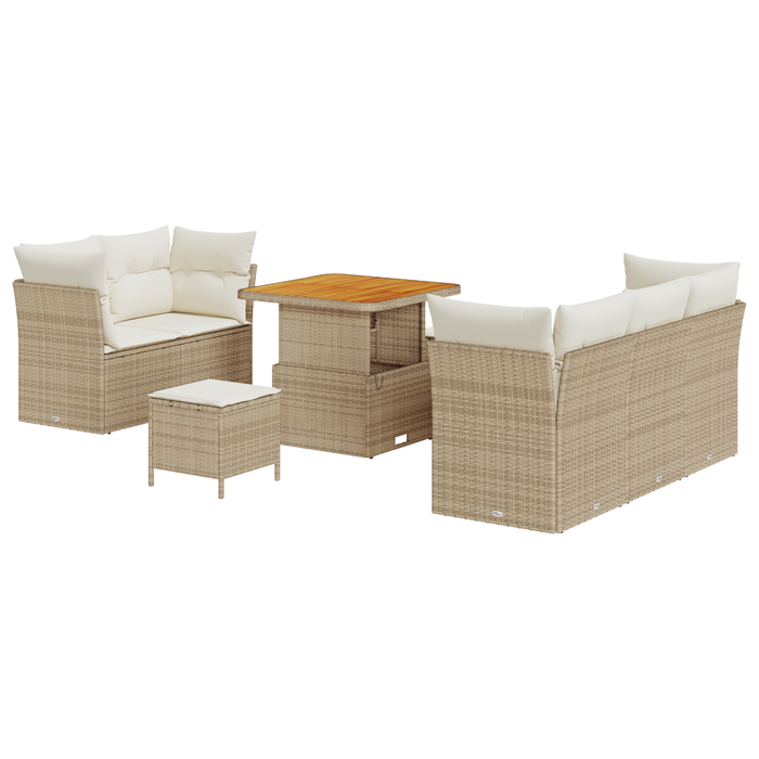 Set Divano da Giardino  8 Pezzi con Cuscini Beige Polyrattan Acacia