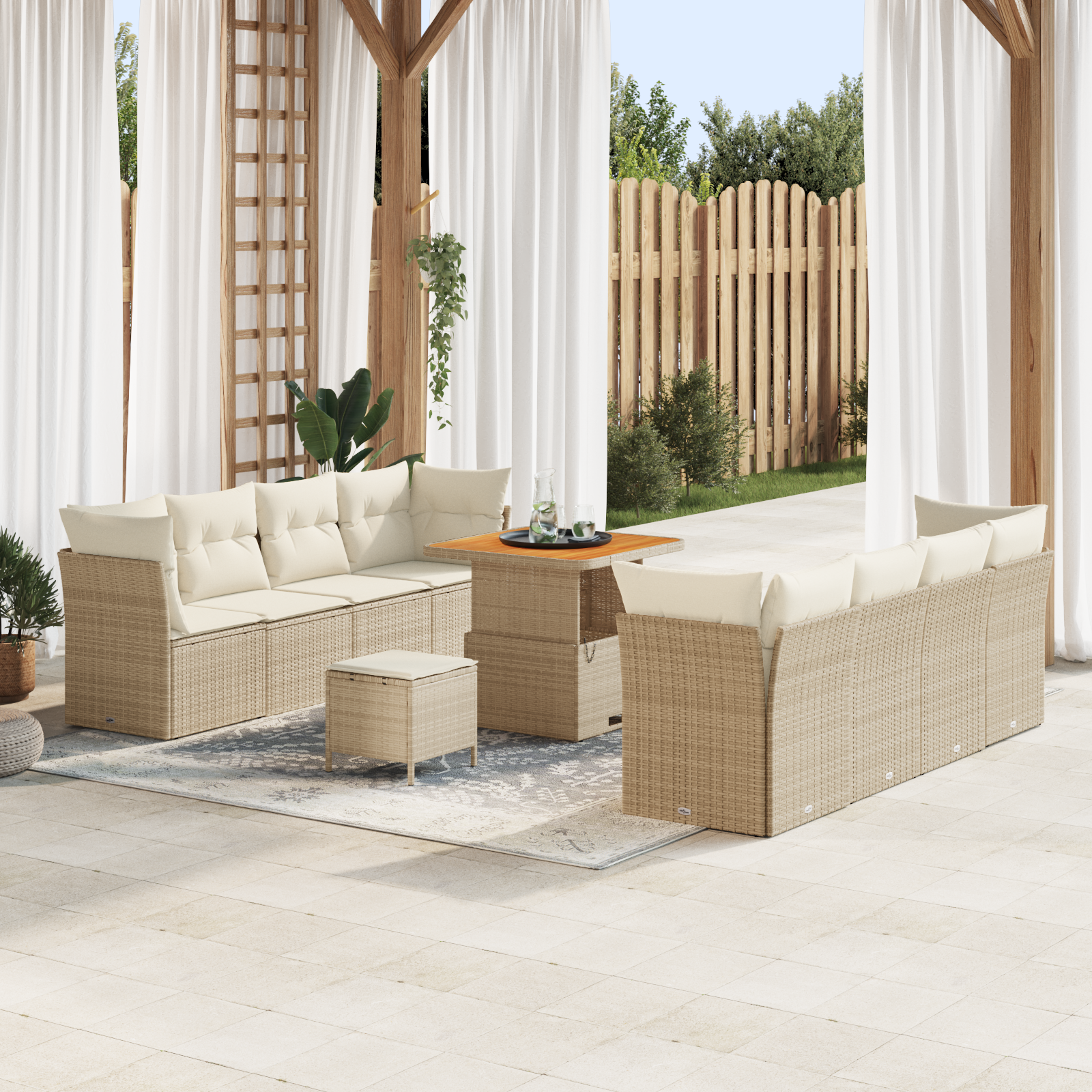Set da Giardino  di 11 pezzi con Cuscini Beige Polyrattan Acacia