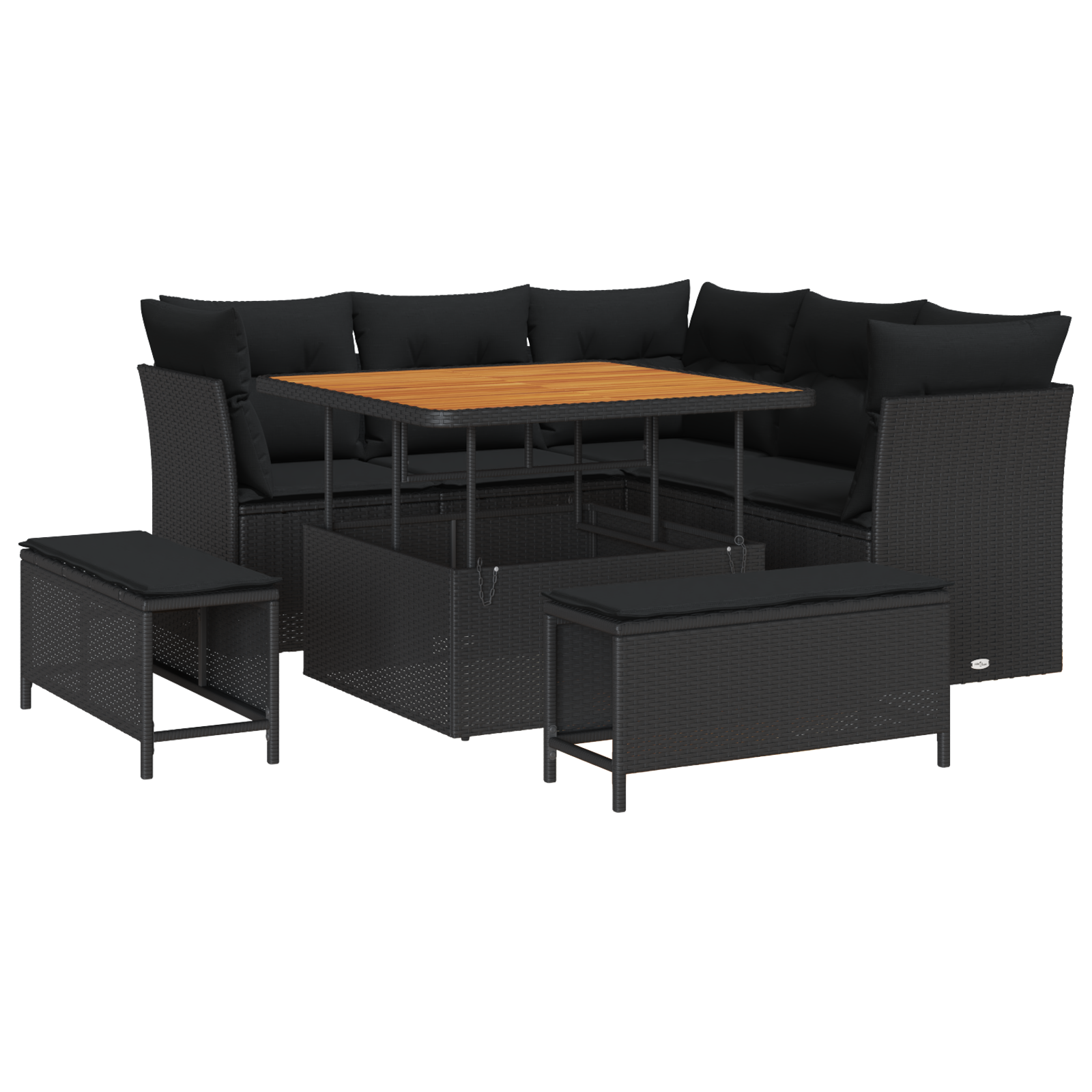 Set Divano da Giardino 8 Pezzi con Cuscini Nero Polyrattan Acacia