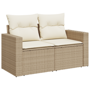 Set Divano da Giardino 8 Pezzi con Cuscini Rattan Beige Acacia