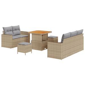 Set Divano Giardino 8 Pezzi con Cuscini Beige Rattan Polietilene Acacia