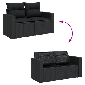 Set di Sofà da Giardino 9 Pezzi con Cuscini Nero Polyrattan Acacia