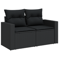 Set di Sofà da Giardino 9 Pezzi con Cuscini Nero Polyrattan Acacia