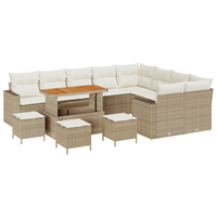 Set Divano da Giardino  13 Pezzi con Cuscini Beige Rattan Poly Acacia