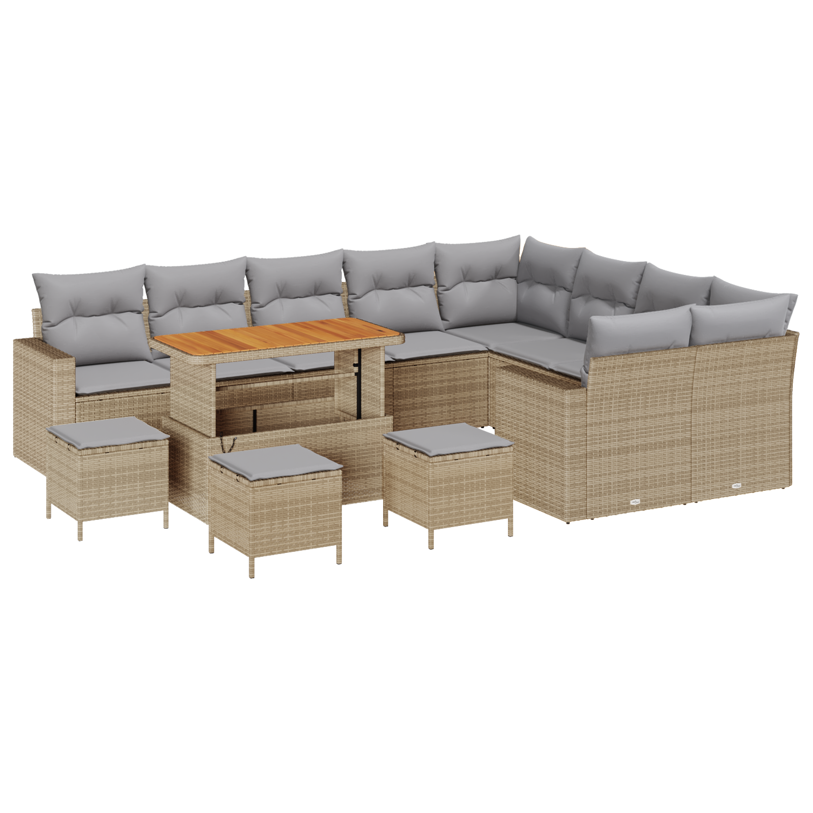 Set divani giardino 13 pezzi con cuscini Beige Rattan Polimero Acacia