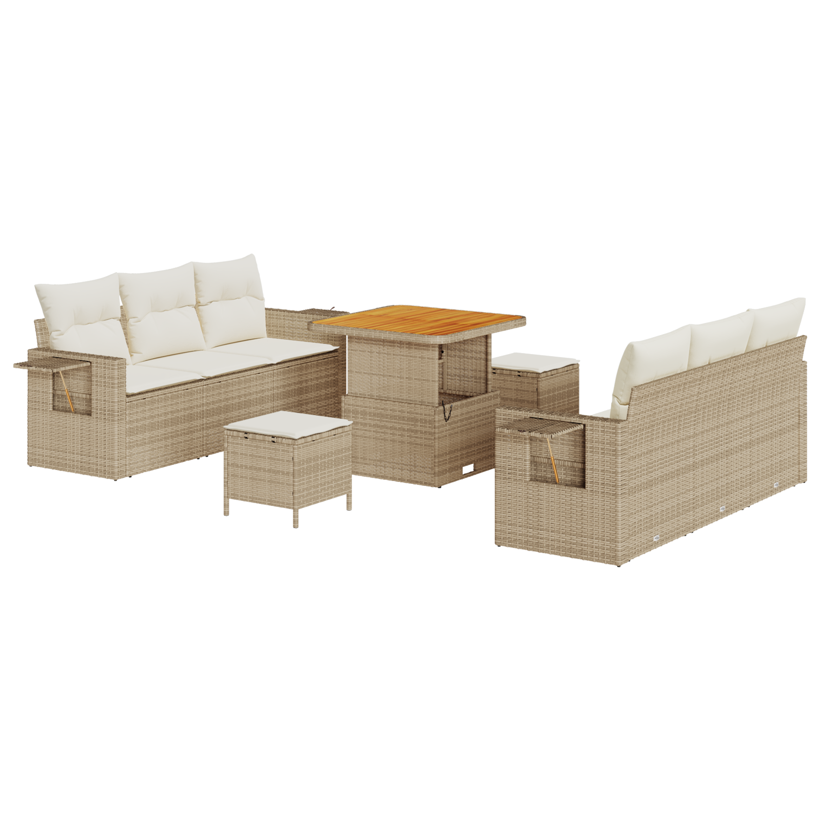 Set Divano Giardino  9 Pezzi Cuscini Beige Rattan Polivalente Acacia