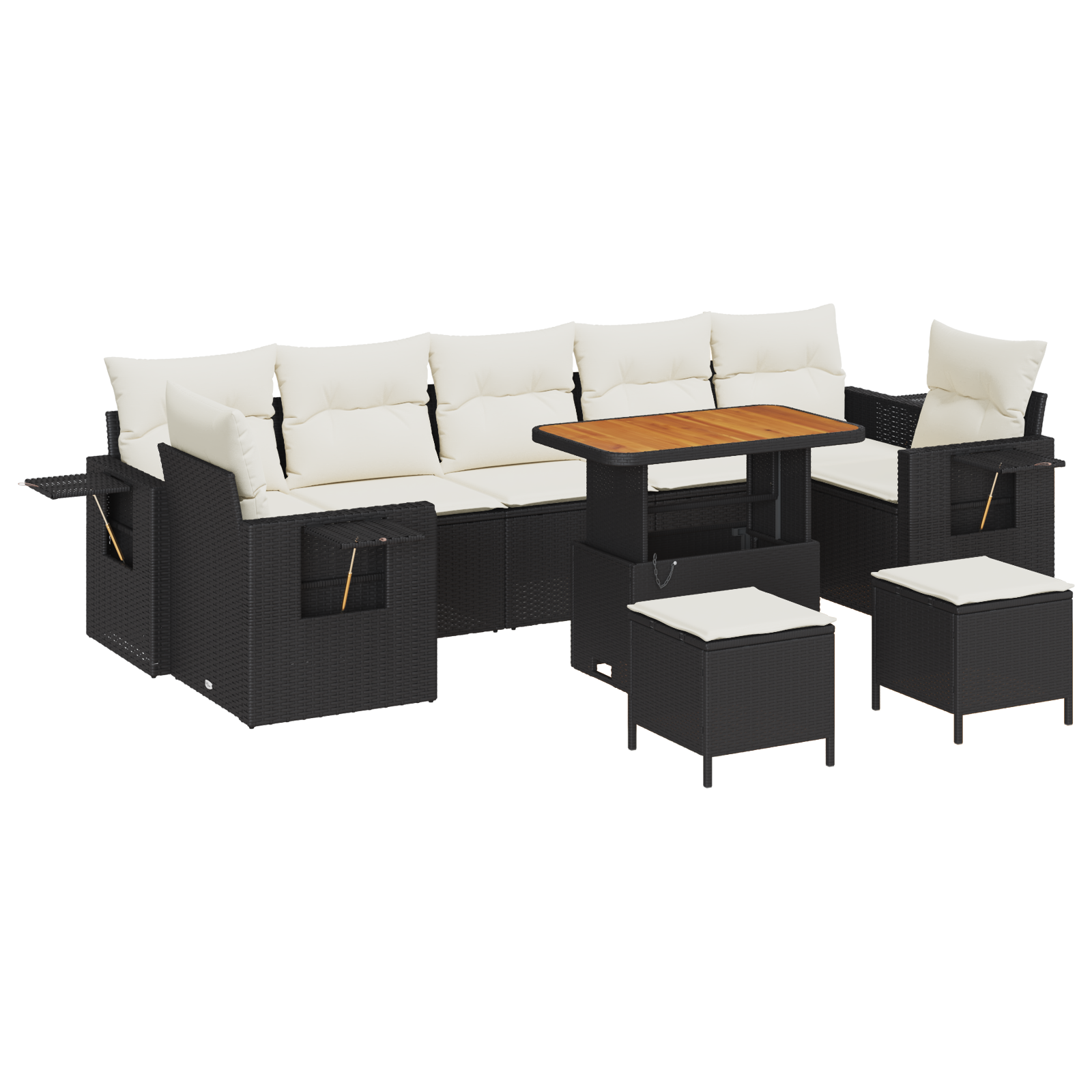 Set Divano da Giardino a 10 Pezzi con Cuscini Rattan Nero Acacia