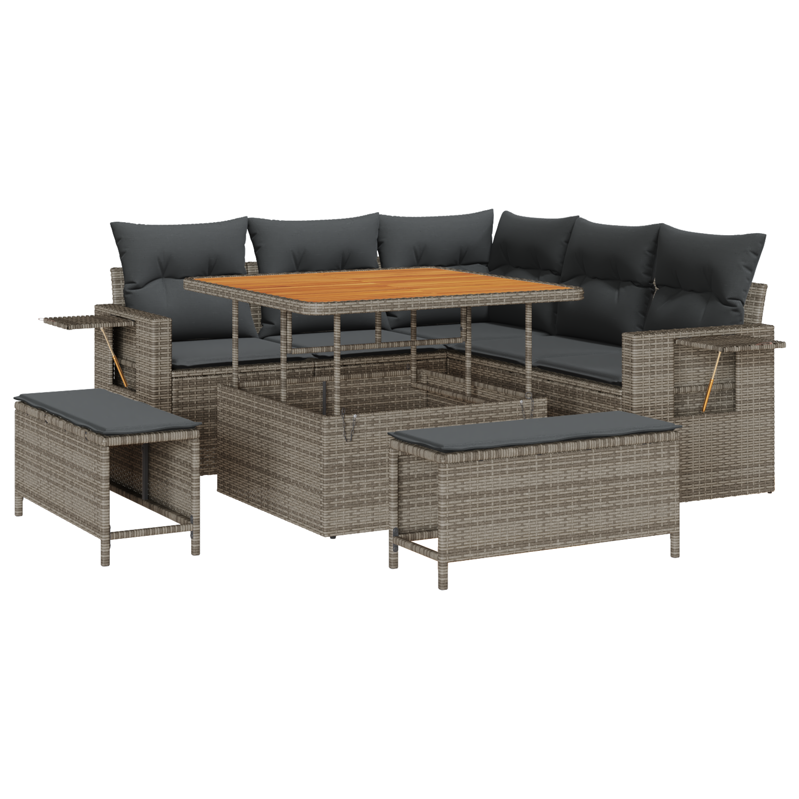 Set di Divani da Giardino  da 8 Pezzi con Cuscini Grigio Polyrattan Acacia