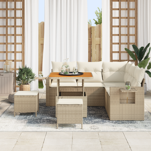 Set Divano da Giardino  a 8 Pezzi con Cuscini Beige Polyrattan Acacia